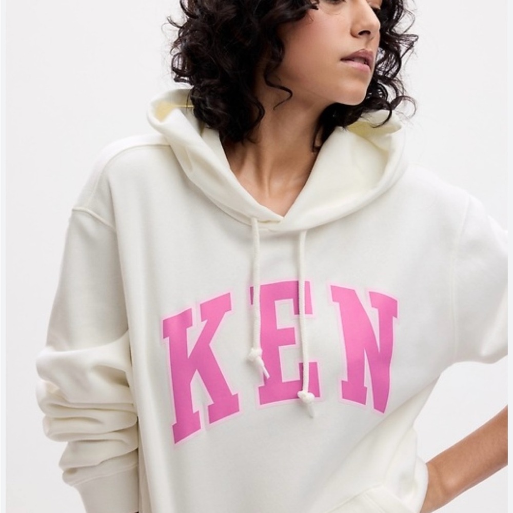 GAP Ken- Barbie Cream Hoodie with Pink Lettering